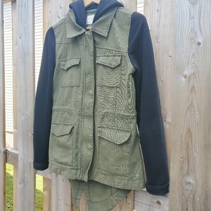 Lush Mixed Media Hooded Utility Jacket Small